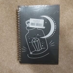 Mystical Moon and Crystal Spiral Notebook - Black and White Art Design